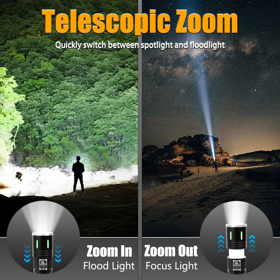 Super Powerful 19000000LM LED Flashlight Rechargeable Big Aperture Torch