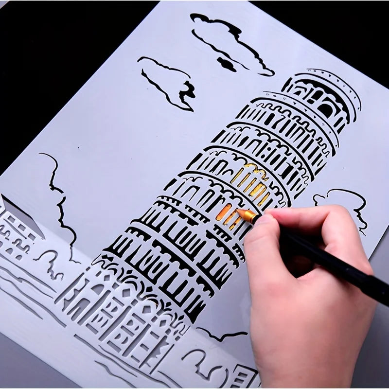 A4 DIY Painting Wall Stencil Airbrush   Drawing Copy Templates London Bridge Big Ben castle Burj Al Arab Five Towers White House
