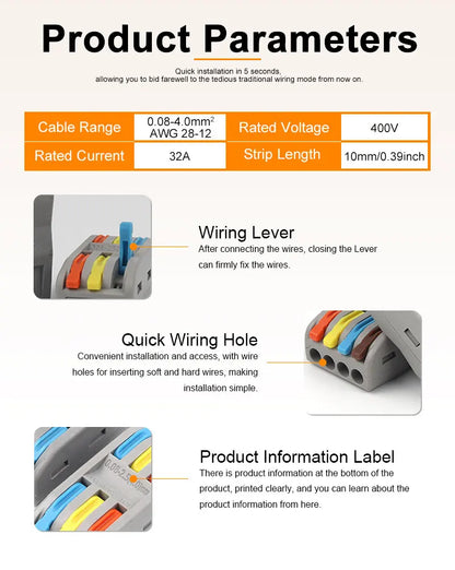 10PCS SPL2/3 Connector Wiring Terminal Quick PCT Lamp Wire Connector Parallel Wire Junction Box 2 In Multiple Out Splitter