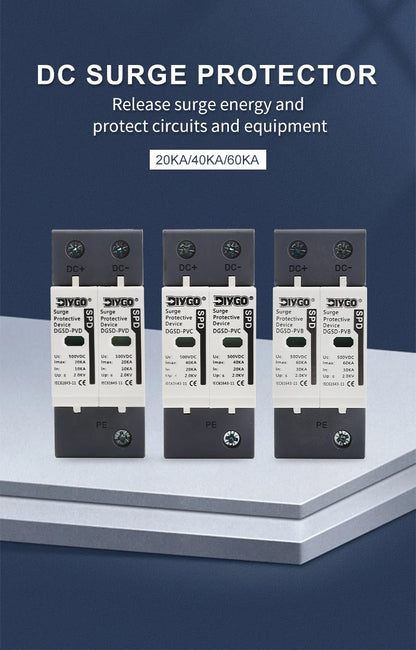 2P SPD DC 500V/600V/800V/1000V House Surge Protector Low-Voltage Arrester Device 10KA~60KA Protective Solar