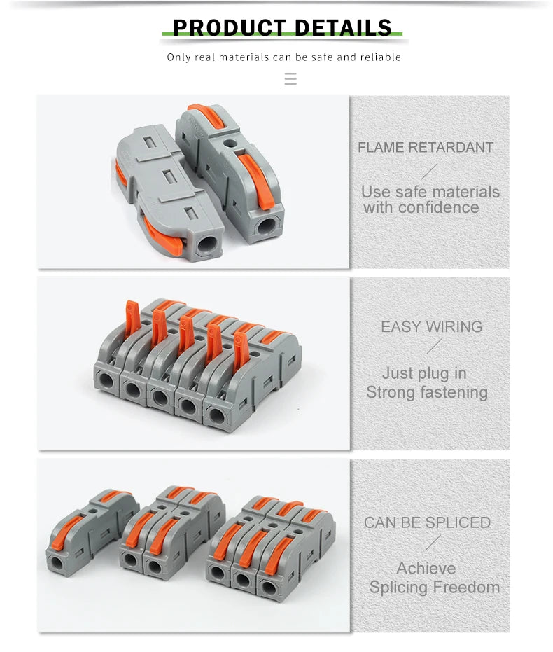 DIY GO Quick Splicing Multiplex Butt Wire Connector Compact Electrical Cable Terminal Block for Home Wiring Junction Box