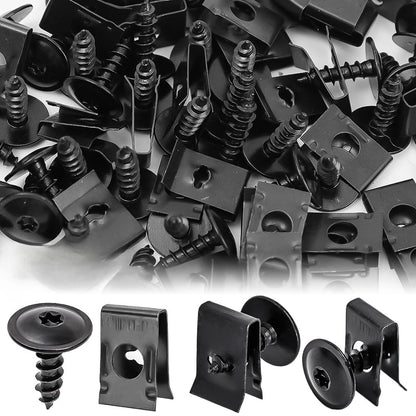 U-Shaped Metal Spacers & Self-Tapping Screws Kit for Car & Motorcycle — M4 M5 Iron U-Clips Fastener Set