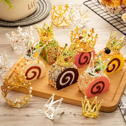 Wholesale Crown Cake Decoration Gold Silver Pearl Crown Topper Mini Princess Headwear Decoration Birthday Wedding Decor Supplies