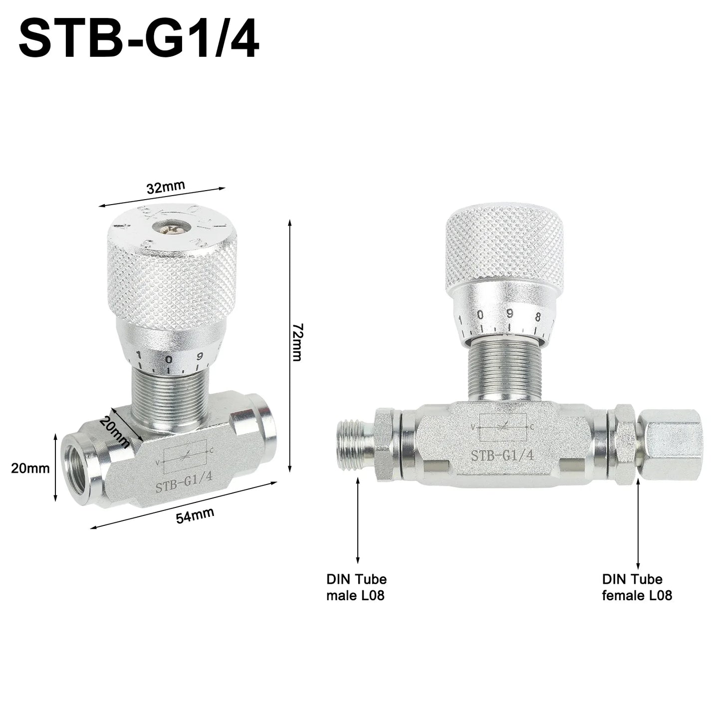 Two Way Throttle Valve with 08L Connector for Hydraulic and Pneumatic Circuits Carbon Steel Construction with NPT Female Thread