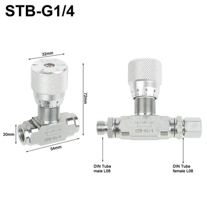 Two Way Throttle Valve with 08L Connector for Hydraulic and Pneumatic Circuits Carbon Steel Construction with NPT Female Thread
