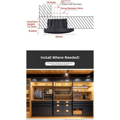 Tool-free Install Cabinet Feet Black Adjustable Height Range Heavy-duty Load Capacity Easy Tool-free Installation