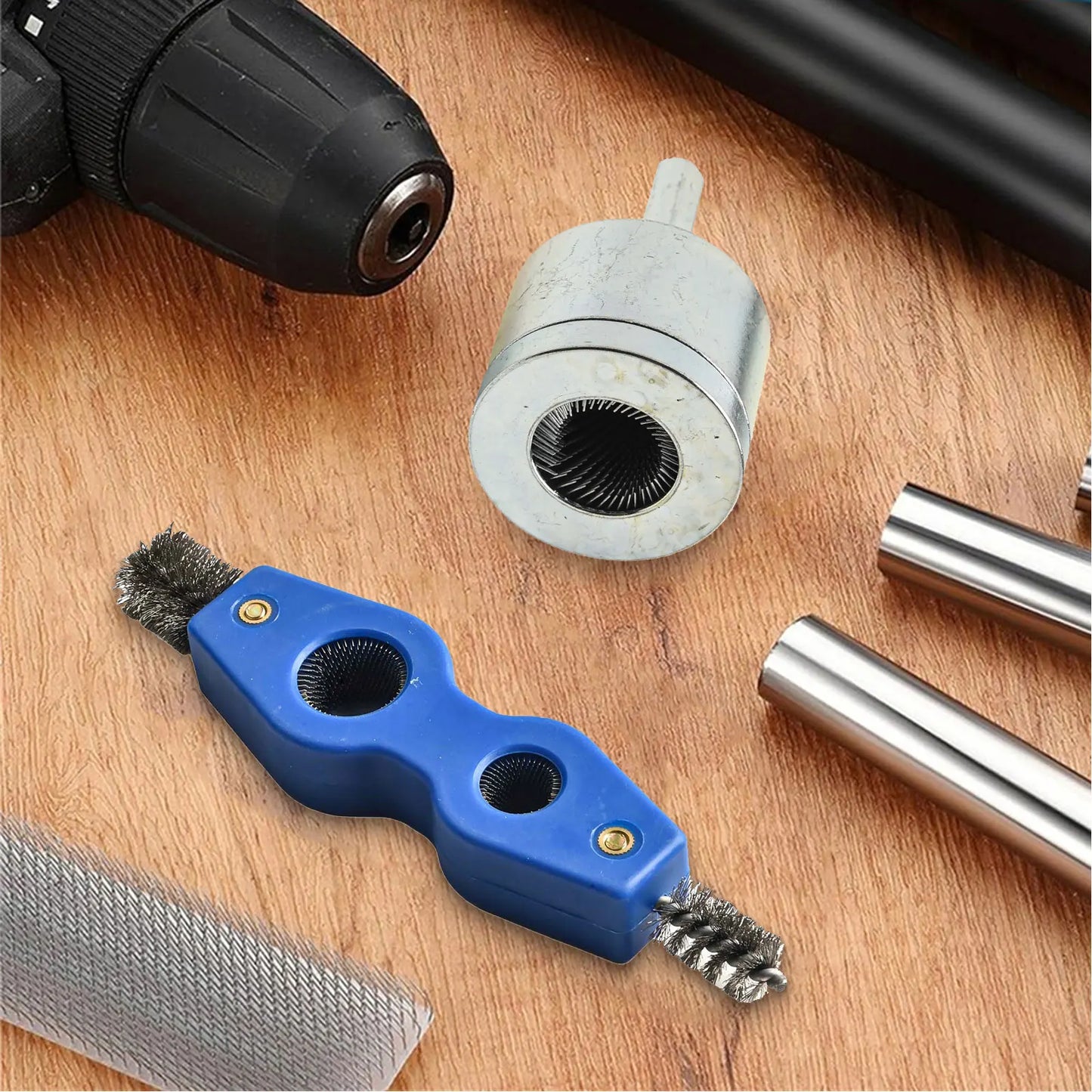 4-in-1 Battery Brush Copper Pipe Cleaner Welding Preparation High Torque Resistance Interchangeable Brush Heads For Copper Pipes