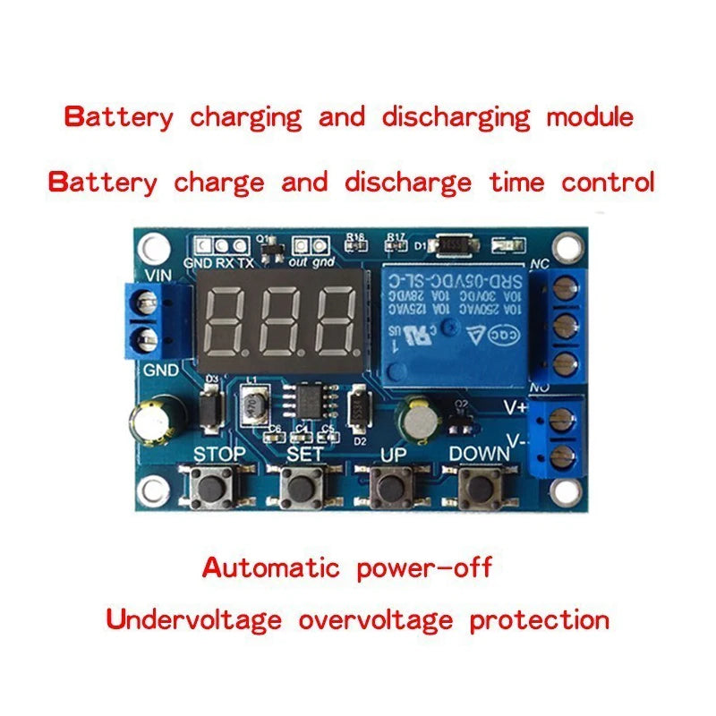 Battery Charge/Discharge Module with Voltmeter, Undervoltage/Overvoltage Protection, Timing and Communication