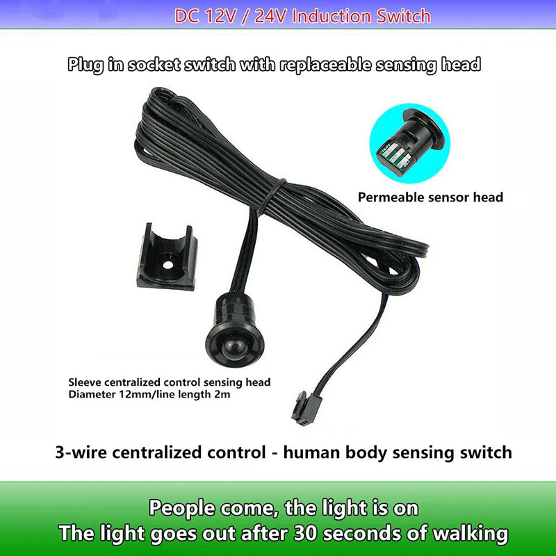 New Mini LED Cabinet Light Sensor Switch 12V 24V Touch/Hand Sweep/PIR Motion/Door ON/OFF Kitchen Wardrobe Lamp Control
