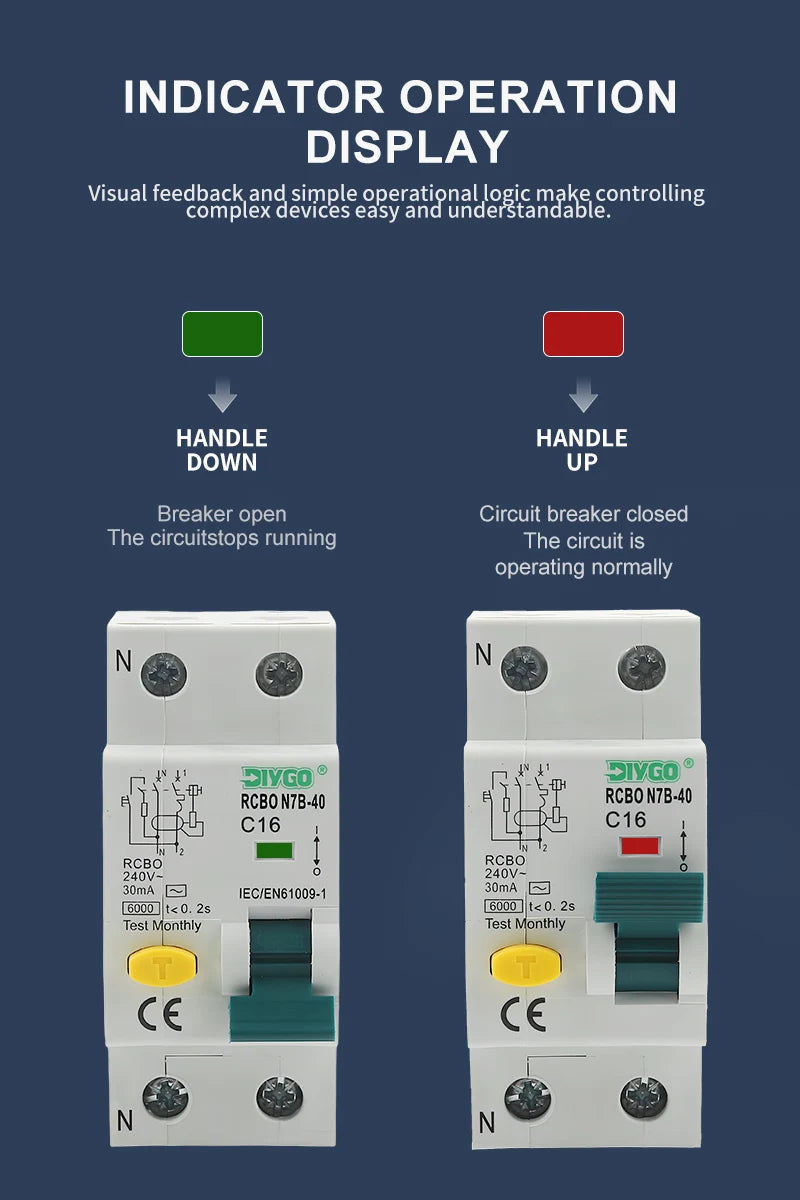 RCBO Electro-Magnetic Type Residual Current Circuit Breaker 2P 1P+N, Overcurrent and Leakage Protection 50/60Hz