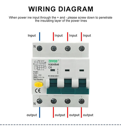 RCBO 3P+N Electro-Magnetic Residual Current Circuit Breaker with Overcurrent Leakage Protection 240V 4P