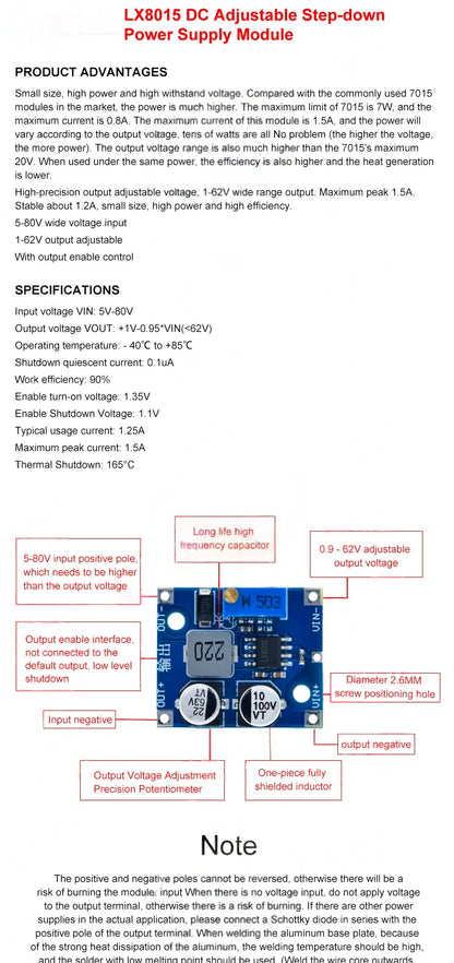 LX8015 DC-DC Adjustable Step-Down Power Module 5-80V Converter XL7015 Upgrade