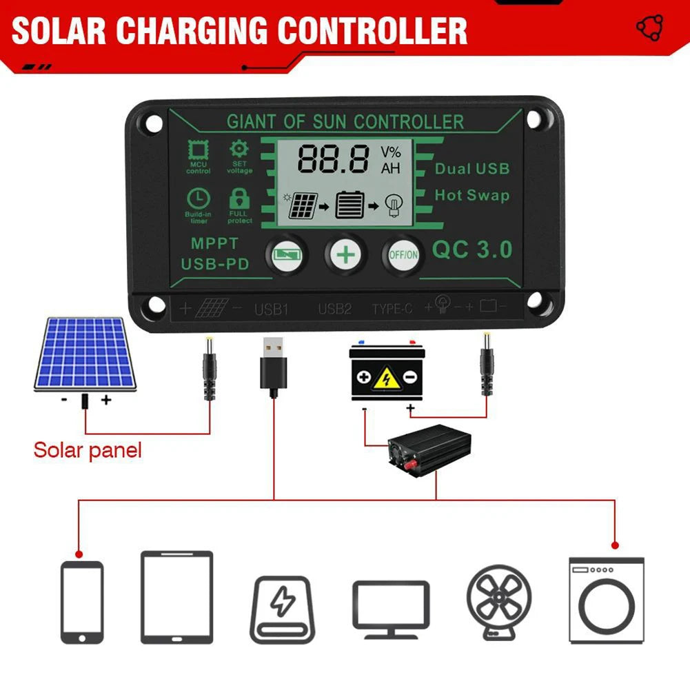 Digital Display Waterproof MPPT Solar Charge Controller Adjustable Current Options 10A 100A Efficient Energy Utilization