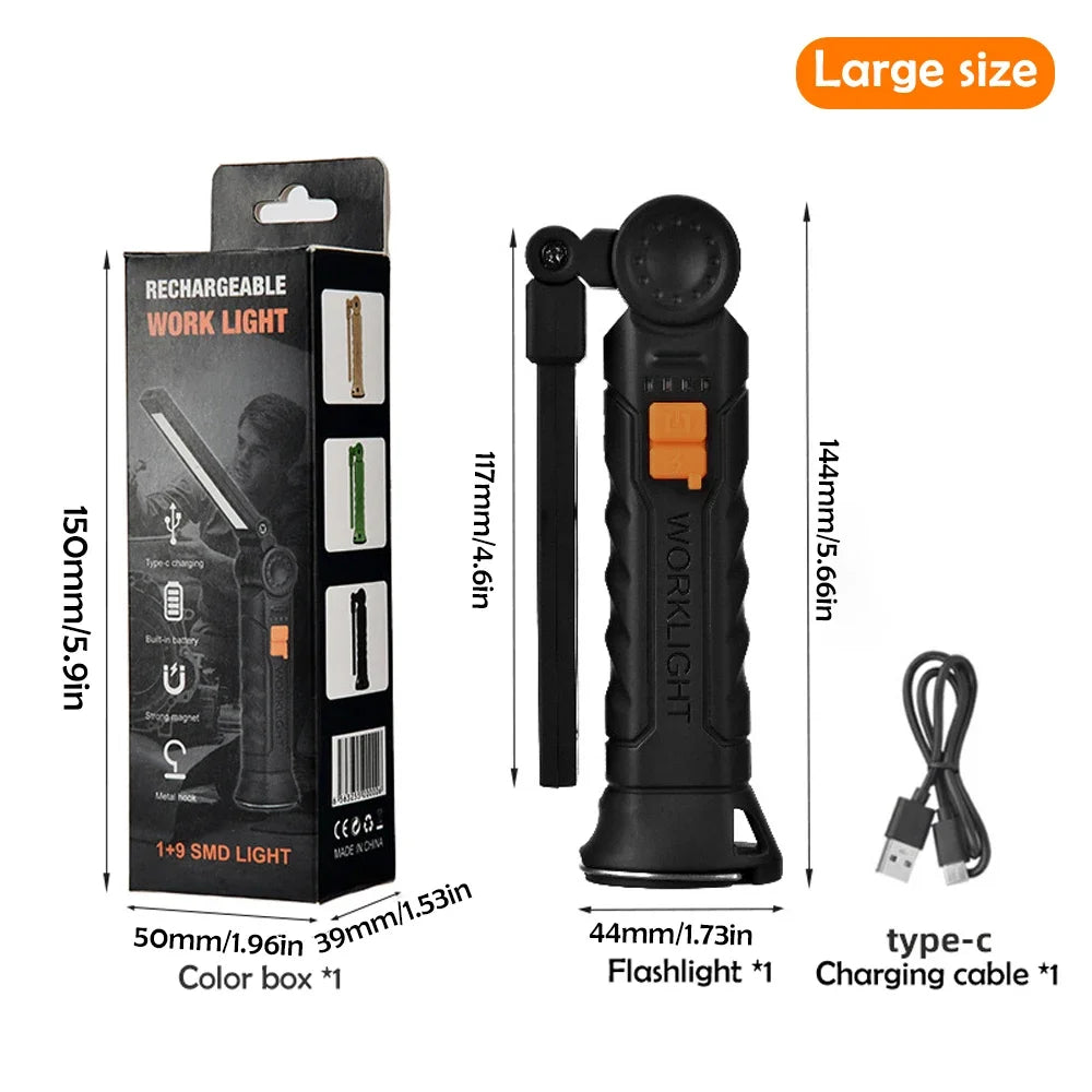 Folding COB XPE LED Work Light Rechargeable Magnetic Flashlight