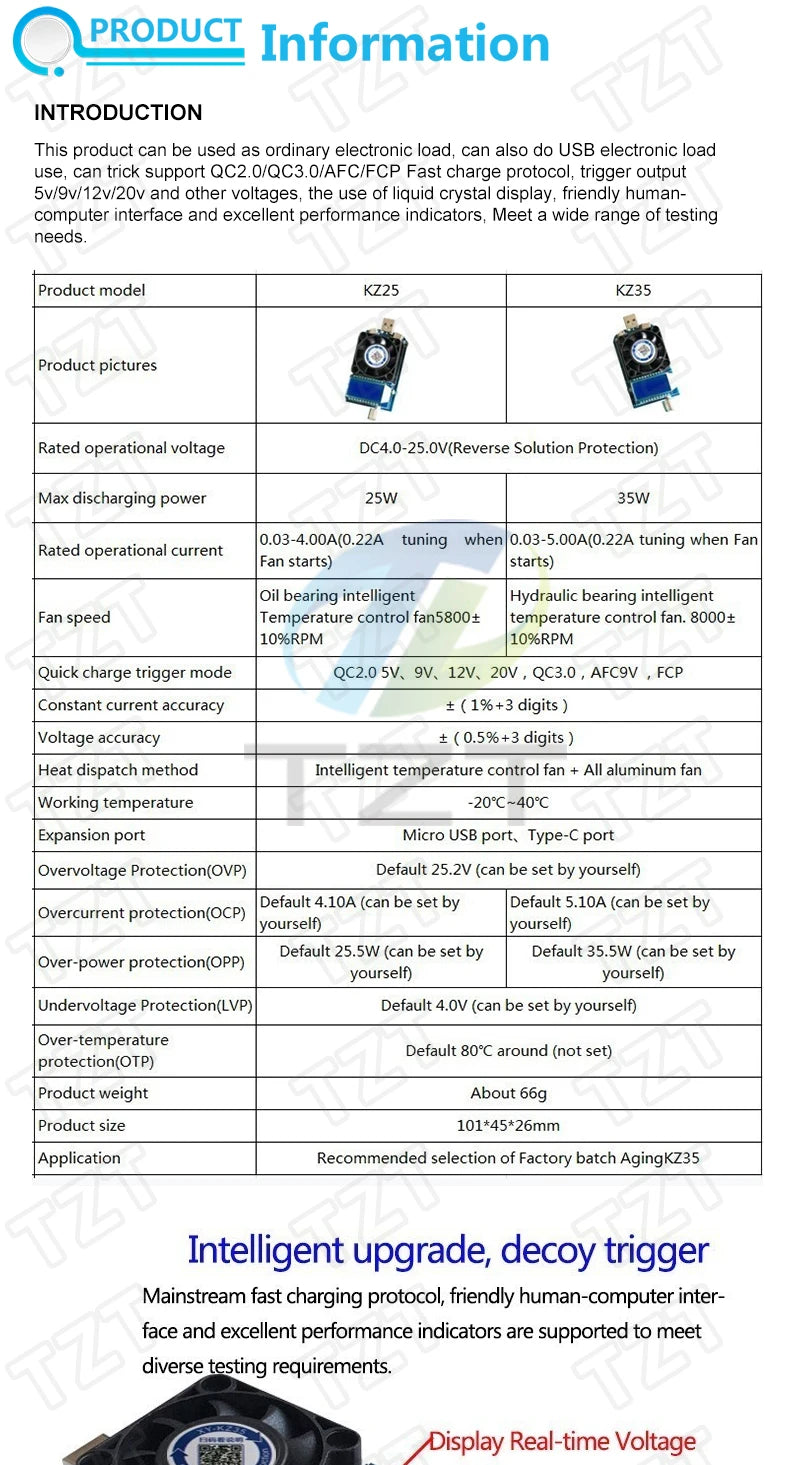 KZ35 Constant Current Electronic Load USB Type-C QC2.0 QC3.0 AFC FCP Trigger Battery Tester Discharge Capacity Meter