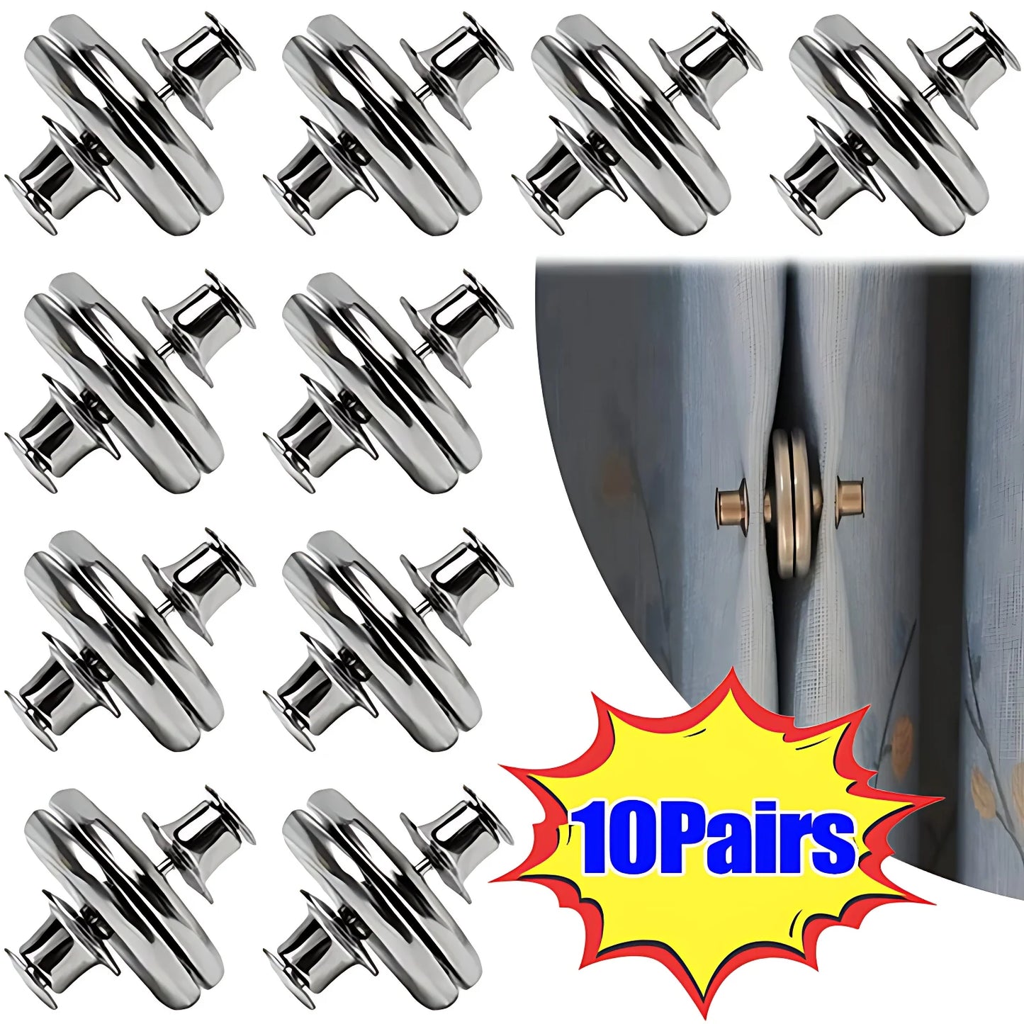 Curtain Magnetic Button Clips — Nail-Free Detachable Window Curtain Magnet Buckle Adjustment Accessories 1–10 Pairs