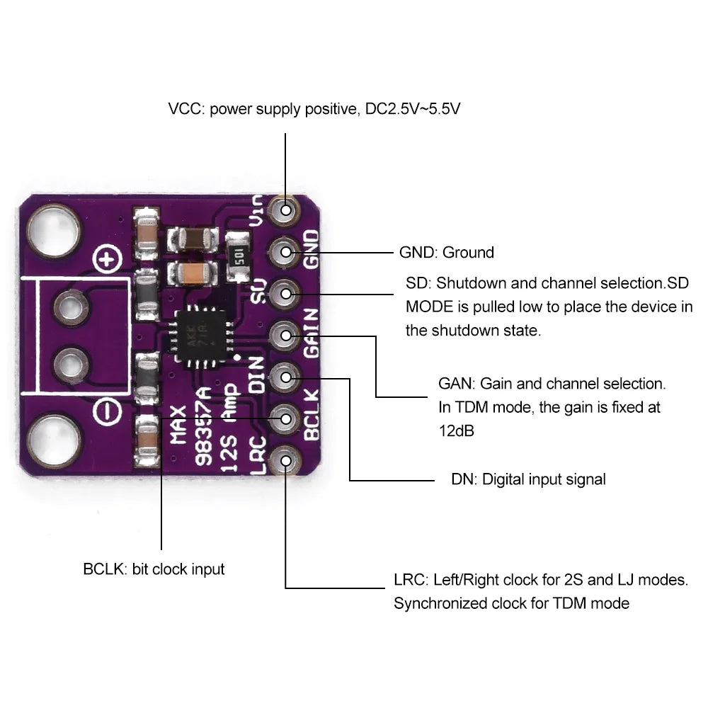 MAX98357 I2S Class D Audio Amplifier Module for ESP32 & Raspberry Pi