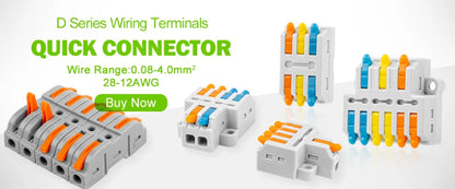 Quick Electrical Lever Wire Connectors, 2 Port Cable Spring Splice, Universal Compact Clamp Mini Wiring Terminal Connector