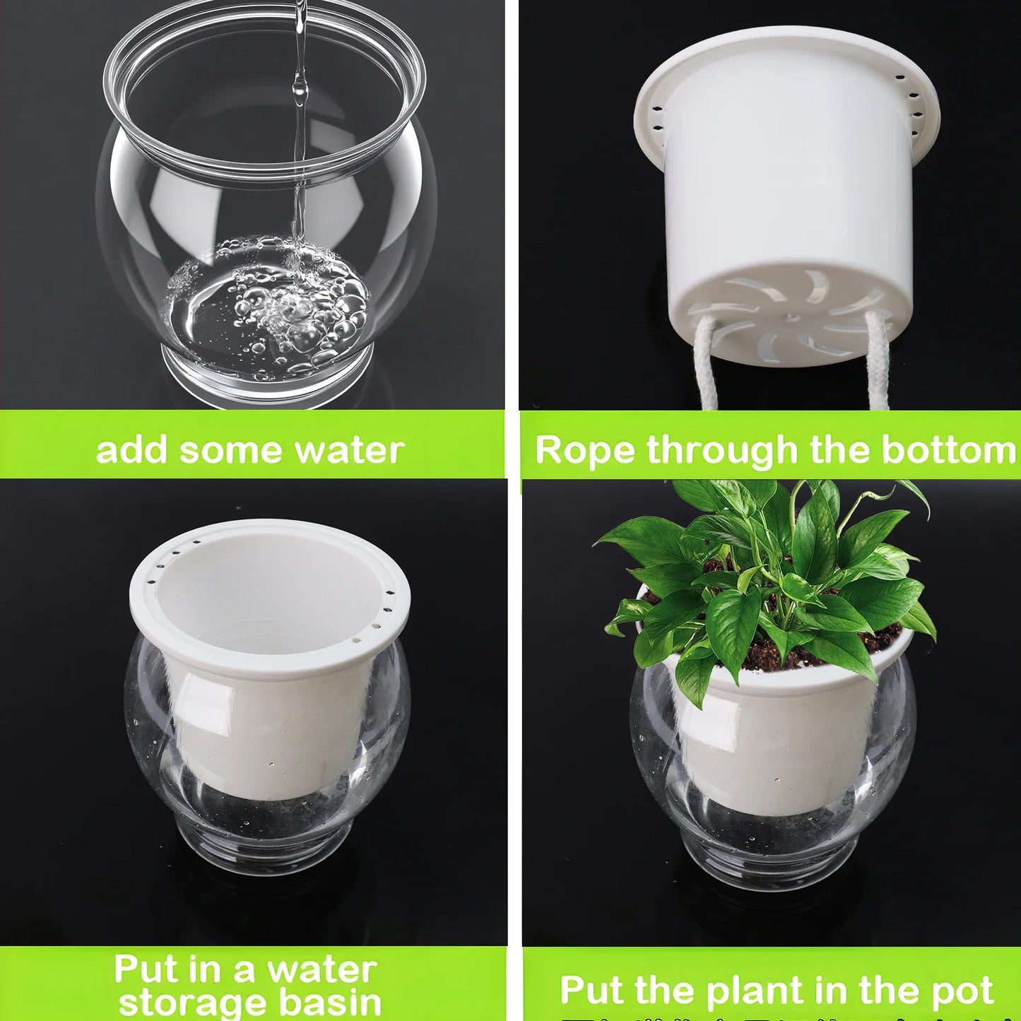 Self Watering Flower Pot Lightweight Transparent Round Resin Planter for Household Bedroom Plants Water Saving Lazy Garden Decor