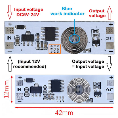 Short Distance PIR & Capacitive Touch Sensor Module V2.0 5V-24V 3A LED Dimming Control