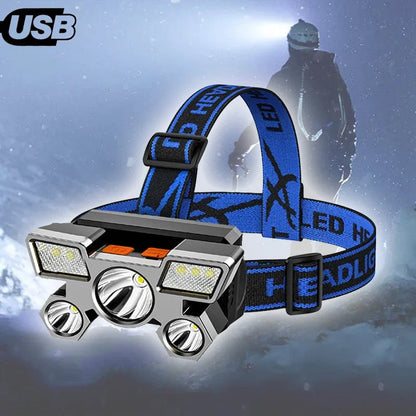 5/11 LED Headlamp Strong Light Head Torch USB Rechargeable Headlight Built-in 18650 Battery Outdoor Fishing Camping Lantern