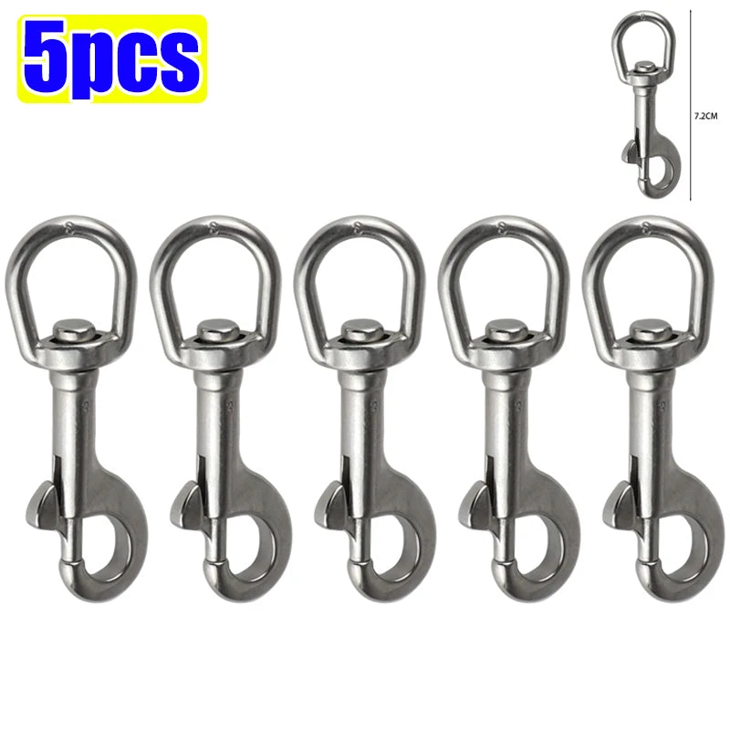 5/1pcs Stainless Steel Swivel Eye Bolt Spring Snap Hook Marine Diving D Ring Snap Hooks with Swivel for Scuba Diving Pet Leash