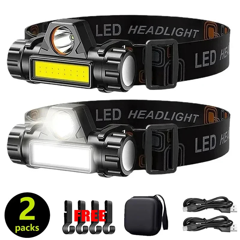 Rechargeable LED Headlamp XPE COB Work Light with Tail Magnet