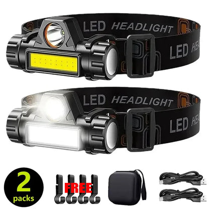 Rechargeable LED Headlamp XPE COB Work Light with Tail Magnet