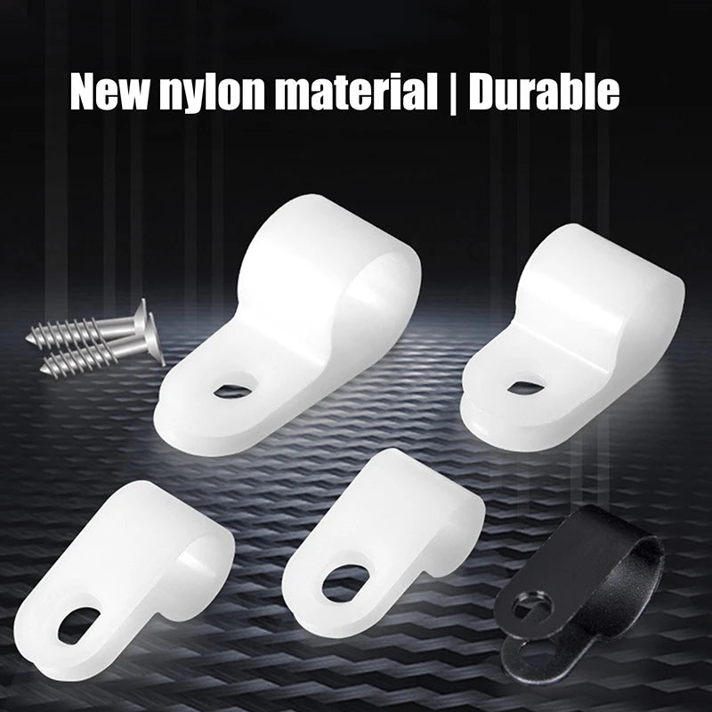 100Pcs/Pack U-Type R-Type Nylon Clamp Cable Clips Plastic Hose Fasteners Mount Fix Hardware Electrical Fitting Wire Management