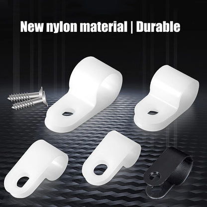 100Pcs/Pack U-Type R-Type Nylon Clamp Cable Clips Plastic Hose Fasteners Mount Fix Hardware Electrical Fitting Wire Management