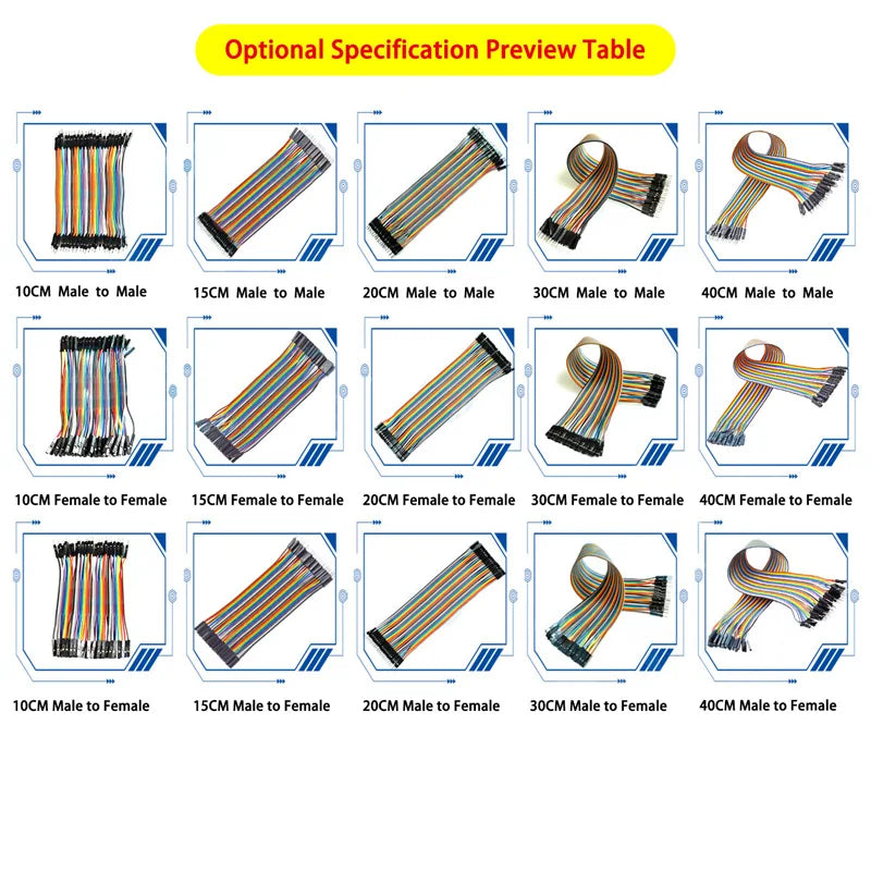 DuPont Jumper Wires Female to Female, Male to Female, and Male to Male