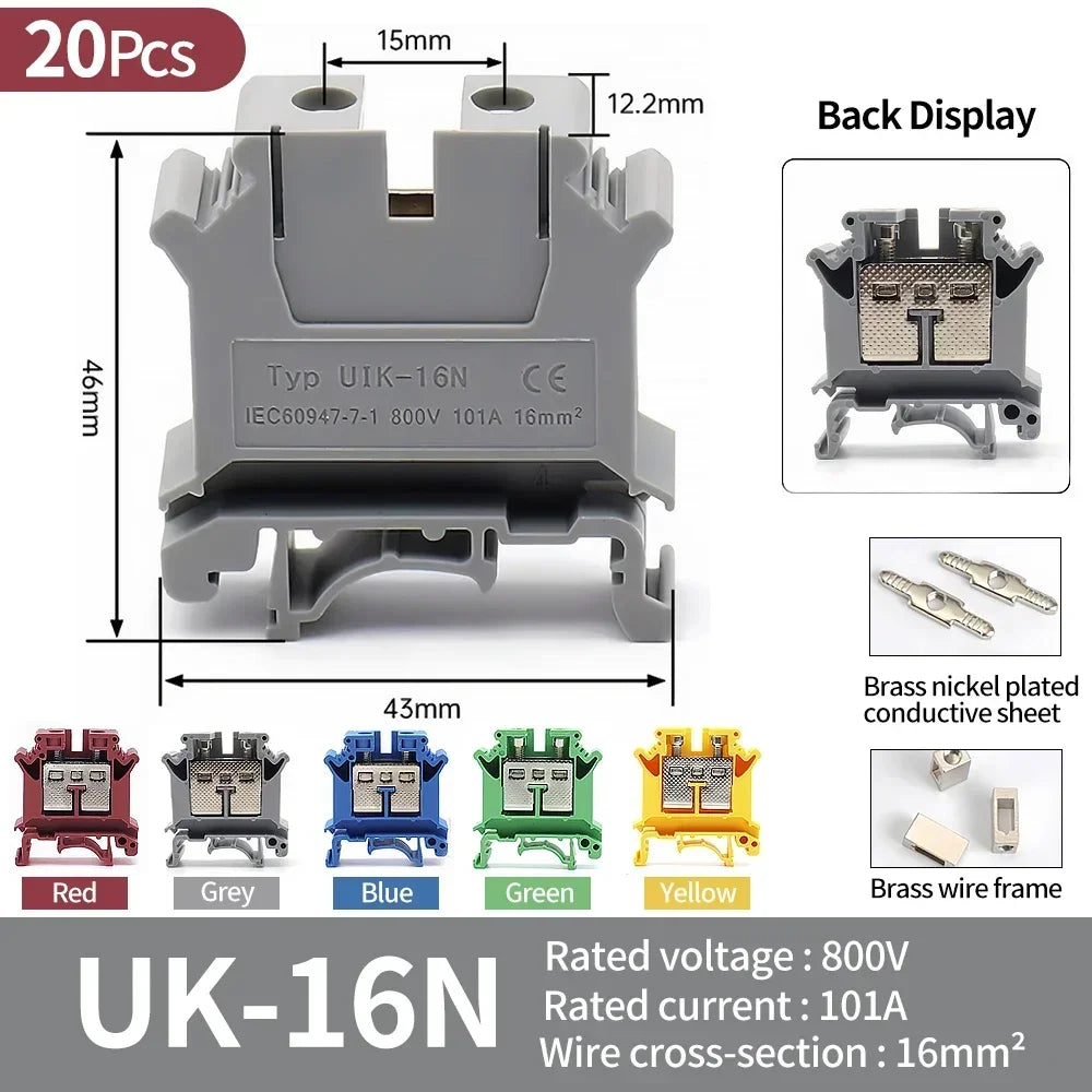 Premium Brass UK Screw Clamp Connector for Wiring DIN Rail Mounted UK1.5N 2.5B 3N 5N 6N 10N 16N 25N 35N 50N