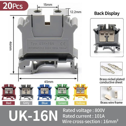 Premium Brass UK Screw Clamp Connector for Wiring DIN Rail Mounted UK1.5N 2.5B 3N 5N 6N 10N 16N 25N 35N 50N