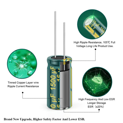 Aluminum Electrolytic Capacitor 6.3V-450V High Frequency Low ESR for Power Supply and DIY Circuits