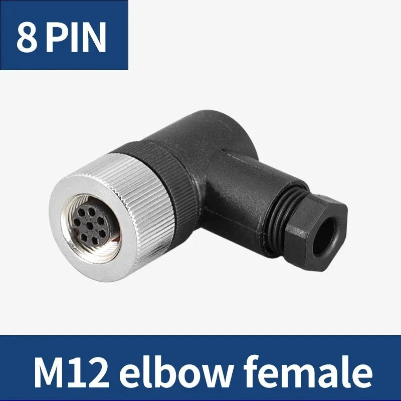 M12 12mm Sensor Connector Straight Angle Male Female Waterproof Screw Threaded Plug Coupling 4 5 8 Pin PG7