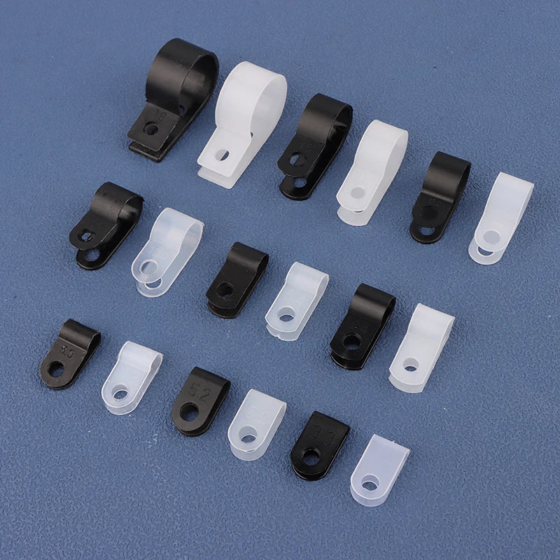 100Pcs/Pack U-Type R-Type Nylon Clamp Cable Clips Plastic Hose Fasteners Mount Fix Hardware Electrical Fitting Wire Management