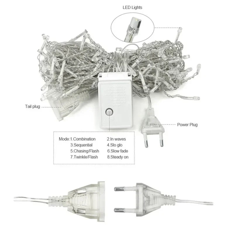 Christmas Icicle Light Decorations Outdoor Garden Street Droop LED Lamp Curtain String Fairy Garland for Eaves