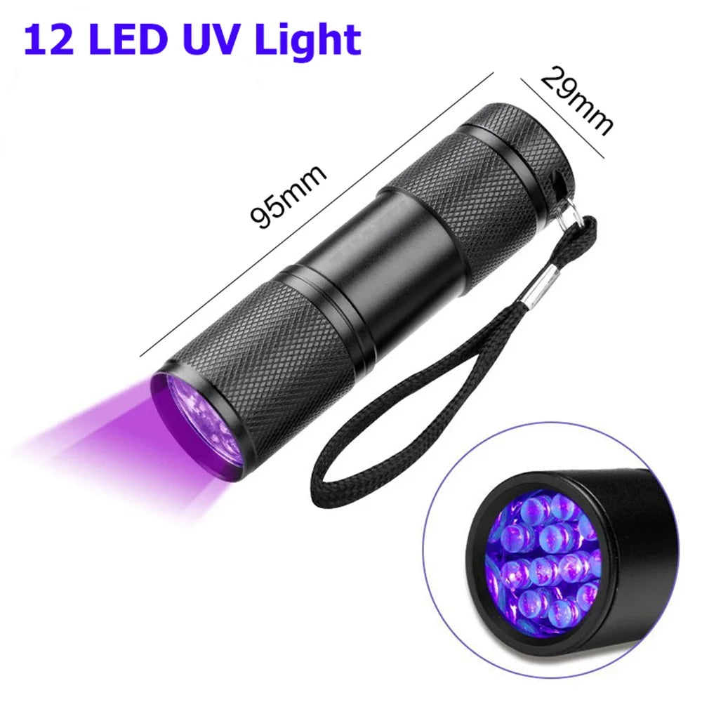 9-128 LED Ultraviolet Blacklight UV Light Lamp Detector for Dog Urine Stains Outdoor Waterproof 9-100 LED UV Flashlight Camping
