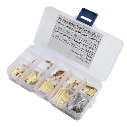 M2 Spacer Assortment Screw &amp; Nut Set 270pcs — Clear Storage Box for Electronics Assembly