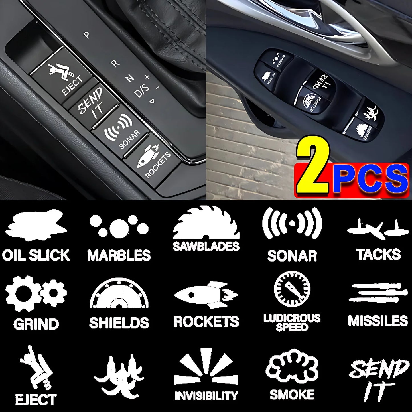 Car Window Buttons Sticker Car Instrument Panel Console Switch Sticker Novelty Car Interior Fake Button Decoration Accessories