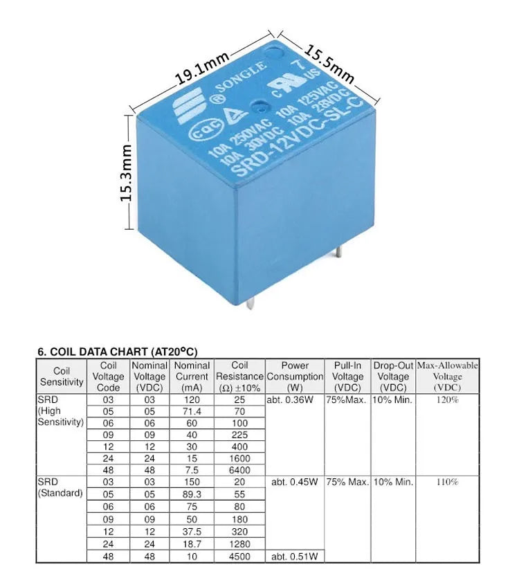 SRD-05/12/24VDC 5-Pin 10A Relay SRD-SL-C DC Electromagnetic Switch