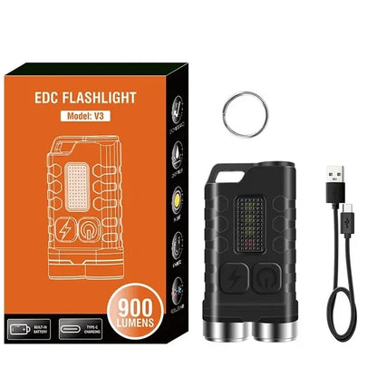 V3 EDC LED Flashlight Rechargeable Mini Keychain Torch with UV