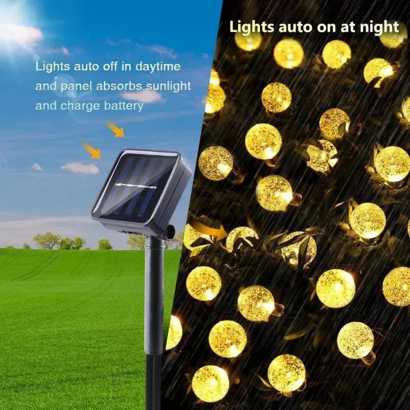 2026 New Solar Crystal Globe LED String Lights IP65 Waterproof Outdoor Fairy Light for Garden Party Christmas Decor