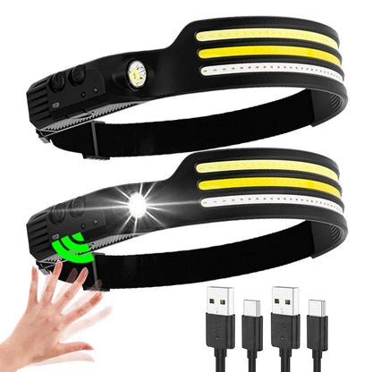 COB LED Headlamp USB Rechargeable Head Torch 5 Modes Built-in Battery