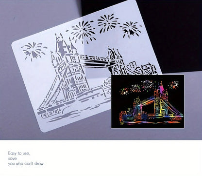 A4 DIY Painting Wall Stencil Airbrush   Drawing Copy Templates London Bridge Big Ben castle Burj Al Arab Five Towers White House