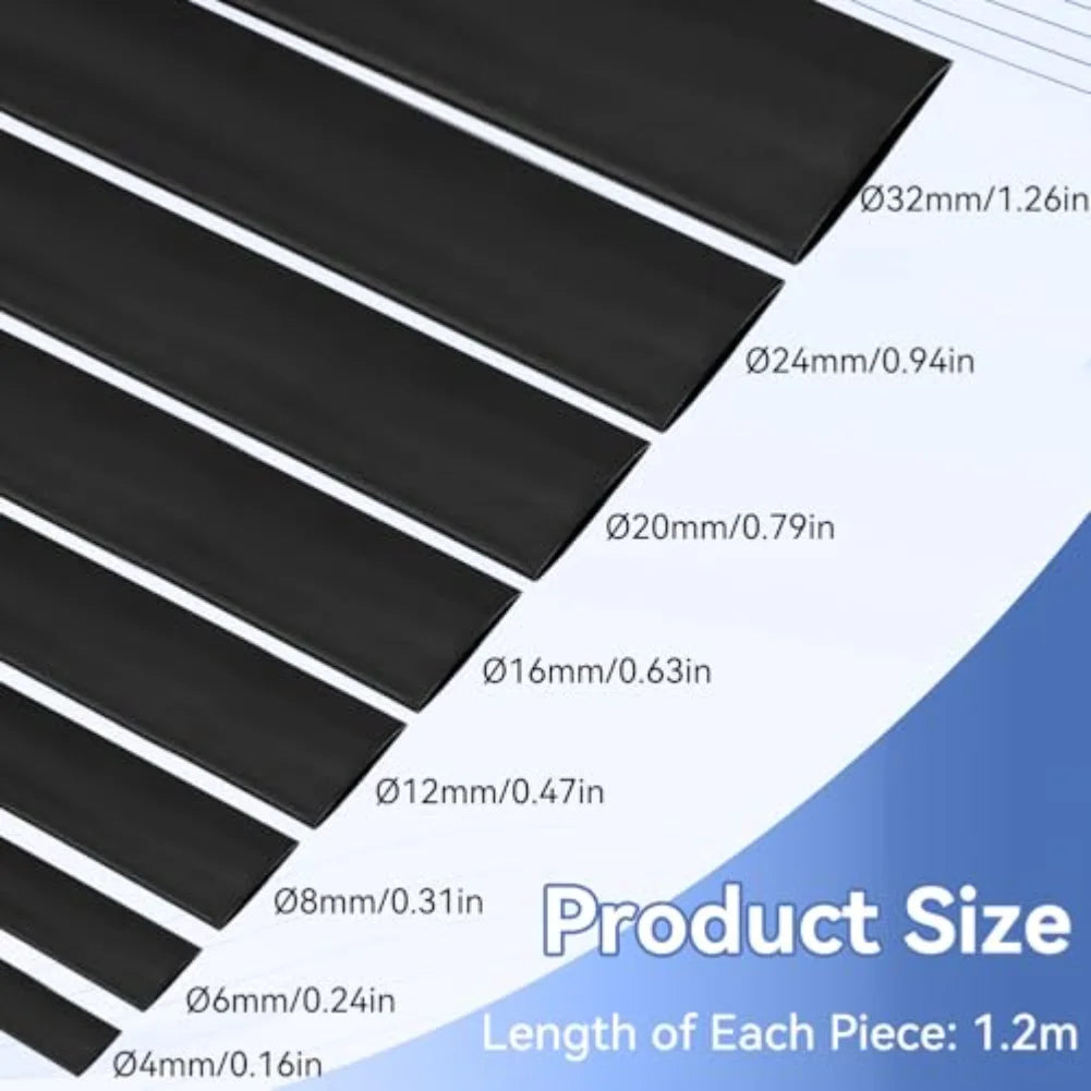 8PCS Heat Shrink Tubing Set 4:1 Heat Shrink Tubing Set 1.5M Heat Shrink Tubing 4|6|8|12|16|20|24|32MM Heat Shrink Tubing