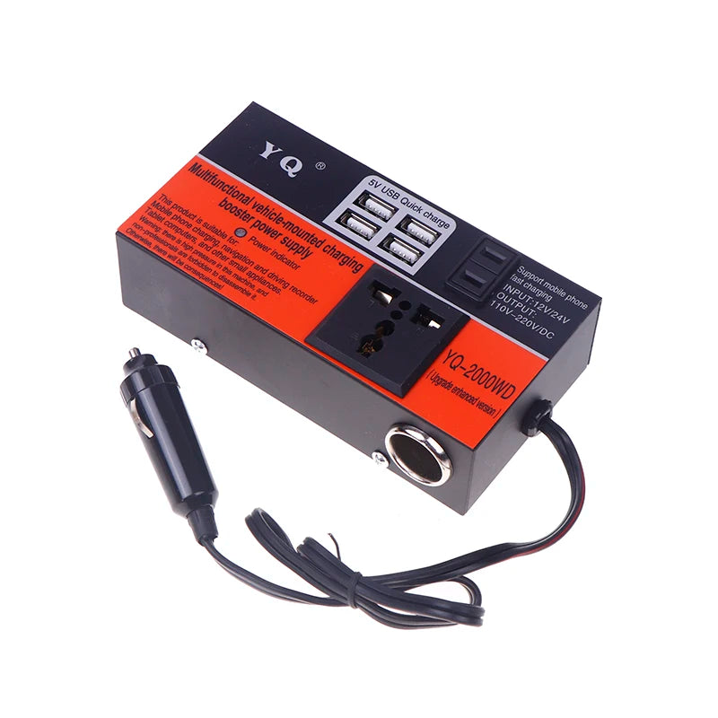 New Car Inverter Car Power Inverter 2000W  DC 12V/24V To DC 110V/220V Converter Trip 4 USB Overload Protection