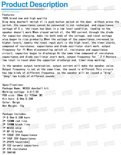 NE555 Doorbell DIY Kit Electronic PCB Ding Dong Doorbell Suite