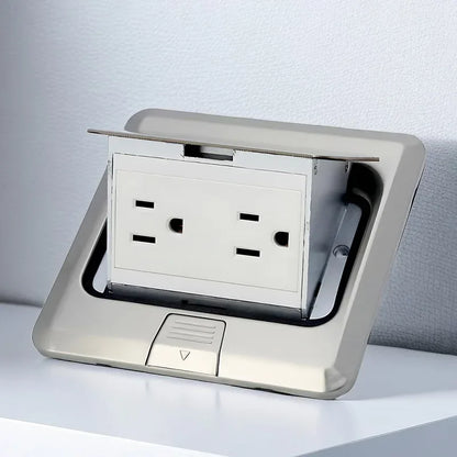 Floor Electrical Outlet Pop Up Kitchen Countertop Waterproof Sockets Pop Out Receptacle Stainless Steel Box Golden Cover 15A