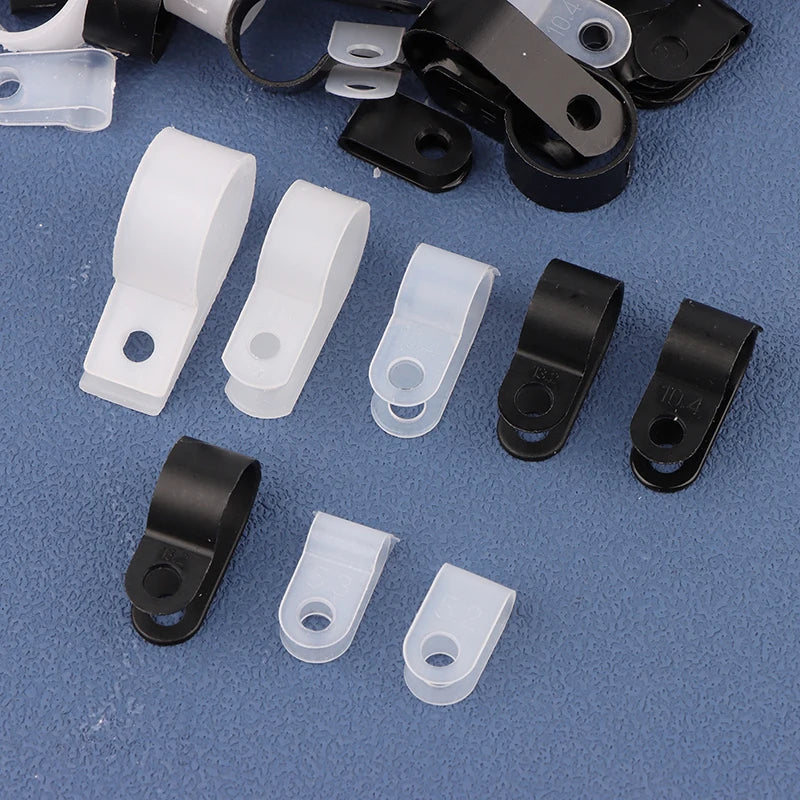 100Pcs/Pack U-Type R-Type Nylon Clamp Cable Clips Plastic Hose Fasteners Mount Fix Hardware Electrical Fitting Wire Management